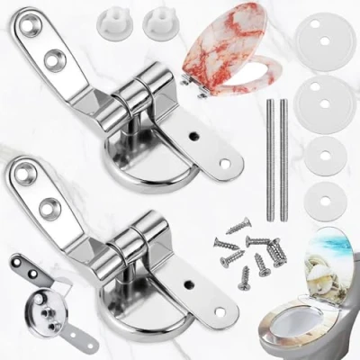 Immagine di Basetousual 1 set Cerniera Cromata per Sedile WC, Cerniere WC Ricambio Universale, di Perfette la Maggior Parte dei Sedili del Water in Resina MDF Legno
