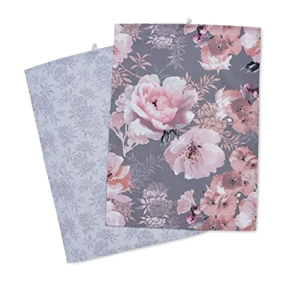 Immagine di Catherine Lansfield Dining Dramatic Floral Coppia di strofinacci in cotone, 50 x 70 cm, colore: Grigio