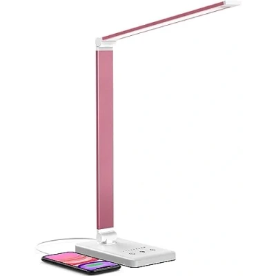 Immagine di Chesbung Lampada da scrivania a LED, dimmerabile, 5 colori e 10 livelli di luminosità, funzionamento touch, pieghevole, con porta ricarica USB protezione per gli occhi Rosa
