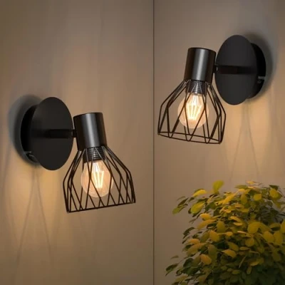 Immagine di Kimjo Lampada da Parete Orientabile, Nero Applique Muro E14, Faretto Retrò, Aplique Vintage per Salotto Camera Corridoio Cucina, Adatta Max. 40W, Senza Lampadina 2 Pezzi