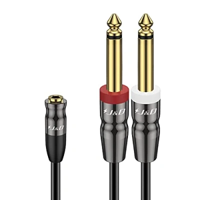 Immagine di J&amp;D Cavo TRS da 3,5 mm a Doppio 6,35 di Pollice TS, Resistente 2 x 1/8 Femmina 1/4 Maschio per Mixer Chitarra Pianoforte Amplificatore Altoparlante