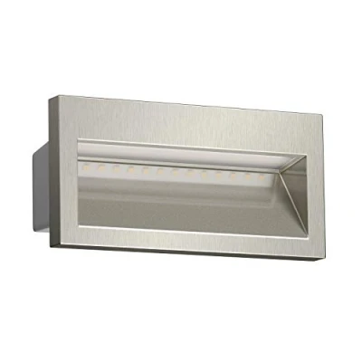 Immagine di ledscom.de lampada da incasso a parete LED NOLA, downlight per esterni, IP54, cromo lucido, 140 x 70 mm, bianco caldo, balcone, vialetto, carport, luce scale,