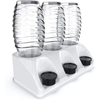 Immagine di SODACLEAN¨ Premium 3 portabottiglie in plastica lucida scolapiatti per bottiglie Soda Stream Aarke Emil con supporto coperchio, Crystal Easy Power (bianco lucido)