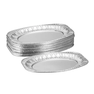 Immagine di Relaxdays Vassoi in Alluminio, Set da 25, L x P: 35 24 cm, Contenitori Ovali per Griglate e Barbecue, Argento