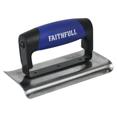 Immagine di Faithfull FAIPTEDG6SS Prestige Cazzuola in acciaio INOX per bordi di cemento, 150 x 75 mm, colore: argento/nero/blu