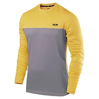 Immagine di TCA Element Maglia Uomo da Corsa a Manica Lunga Traspirante Maniche Lunghe con Tecnologia Quickdry Grigio/Giallo, M