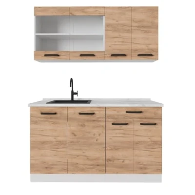 Immagine di Vicco Cucina monoblocco &quot;R Line&quot;, Quercia dorata/bianco, 140 cm PL Marmo