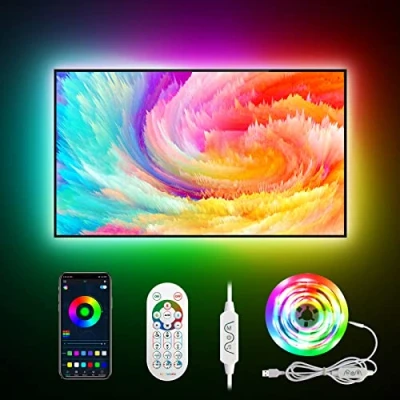 Immagine di Retroilluminazione a Led TV, Luci per TV con telecomando, DAYMEET 4M USB Strip 43 75 pollici TV/Monitor, RGBIC Rainbow Color Lights, Music Sync Bluetooth APP Control