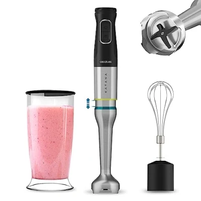 Immagine di Cecotec Frullatore a immersione Katana TotalDestroy 1500xl Cream BL, 1500 W, 21 velocità e turbo, 4 fogli con titanio nero, antisalpicaduras, piede extralargo, bielle montate leggere, 800 ml di vaso.