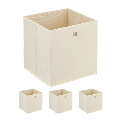 Immagine di Relaxdays Scatola Portaoggetti, Set 4 Box da Scaffale, HLP 30 x cm, Portagiochi Pieghevole, in Stoffa, Crema, Ferro, Cartone, Tessuto Non