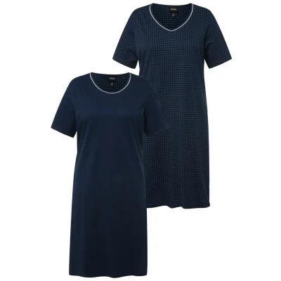 Immagine di Ulla Popken BIG 2ER PACK Rundhals V Ausschnitt Halbarm Camicia da notte, Donna, Taglia: 42/44, Nachtblau