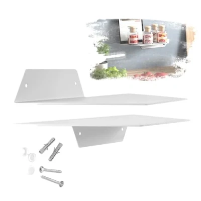 Immagine di SOTECH Design scaffale a parete HOVER II 350 x 130 40 mm bianco, montaggio parete, con set di fissaggio per bagno, cucina o soggiorno