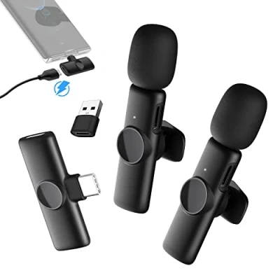 Immagine di Microfono Lavalier Wireless, Gimpro MS1(XC) 2.4GHz【Tipo C &amp; USB】2RX&amp;1TX Microphone Senza Fili con Android PC Registrazione Vlog Tiktok Youtube Instagram, Wireless Smartphone USB