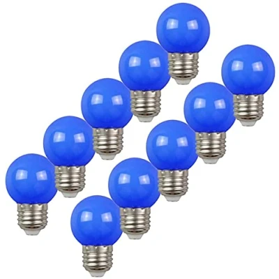 Immagine di Aiwerttes Lampadina colorata a LED 2 W, E27, G45, per illuminazione di feste, esterni, patio, Natale, sfera da golf, blu, 10 confezioni
