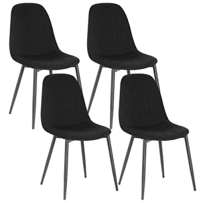Immagine di Lestarain Set di 4 Sedie per Sala da Pranzo in Velluto, Cucina con Schienale Ergonomico, Seduta Imbottita, Gambe Metallo, Camera Letto, Salotto, Nero, LCNI114002