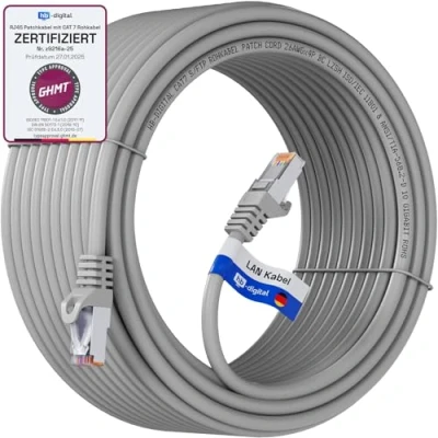 Immagine di HB Digital 20m Cavo Ethernet CAT 7 LAN S/FTP PiMF LSZH AWG26 Rete con Connettori RJ45 6A 10 Gbits/600 MHz Ideale per Patch Panel Server PC Laptop Smart TV DSL Grigio