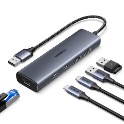 Immagine di UGREEN Hub Ethernet USB Adattatore LAN a 1000 Mbps con 2 C 3.2 e A, RJ45 di Rete Gigabit Compatibile iPhone, iPad, laptop Windows, Mac OS, Linux, ecc.