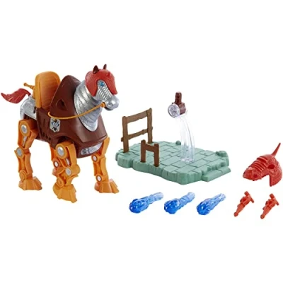 Immagine di Masters of the Universe Origins Stridor Figure With Robot Horse, Launcher &amp; 3 Plasma Blasts Includes Display Stand 7&#039; Tall Gift for Kids 6+