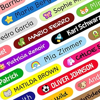 Immagine di Etichette adesive Personalizzate per segnare matite e penne. in vinile impermeabili colorate bambini a scuola all&#039;asilo. Dimensioni 4,6 x 0,6 cm (50)