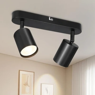 Immagine di Dehobo Lampada Faretti da Soffitto Orientabili, 2 Parete Interno GU10 LED Nero, Moderna per Camera Cucina Barra, Senza Lampadina