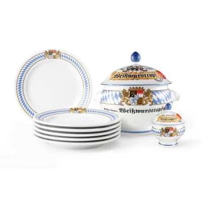 Immagine di Seltmann Weiden Compact Bayern Set di 8 salsicce bianche, in porcellana, multicolore