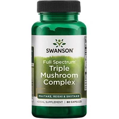 Immagine di Swanson, Full Spectrum Triple Mushroom Complex (Complesso Triplo di Funghi a Spettro Completo), Maitake Reishi Shiitake, 60 Capsule, Testato in Laboratorio, Senza Soia, Glutine, Non OGM