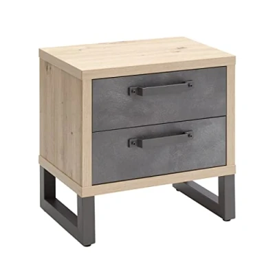 Immagine di Composad Comodino della Linea LAFABRICA con 2 Cassetti, Cameretta Piccolo, Camera da Letto, (LxAxP) 52,20x53,70x35 cm, Rovere Oak Mielato e Grigio Tadao, Made in Italy
