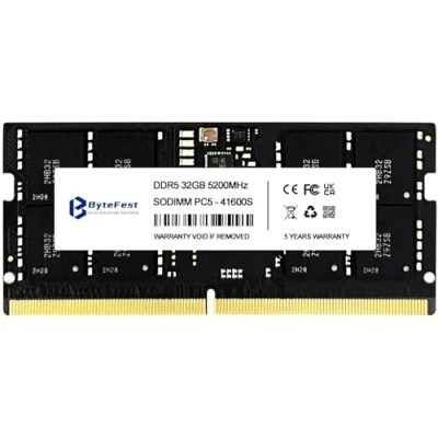 Immagine di ByteFest RAM DDR5 32GB 5200MHz PC5 41600 CL42 1.1V SODIMM On die ECC 262 Pin Laptop/Notebook Moduli di memoria