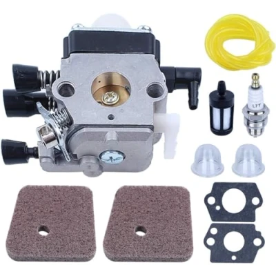 Immagine di Kit Carburatore per Stihl FS38 FS45 FS46 FS55 HS45 HK45 KM55 FC55 Decespugliatore, ADEFOL con Guarnizioni + Candela Filtro Pezzi di Ricambio Accessorio Durevole