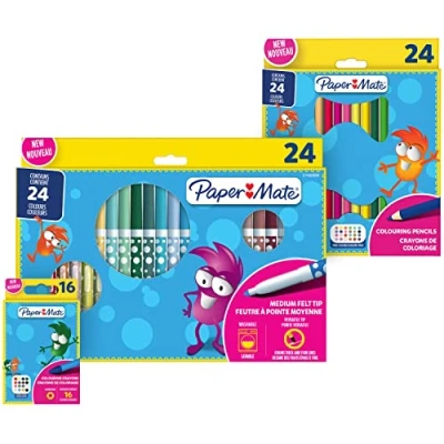 Immagine di PAPER MATE matite colorate, pennarelli e pastelli a cera Ottimi per far colorare i bambini Vivaci colori assortiti 64 pezzi