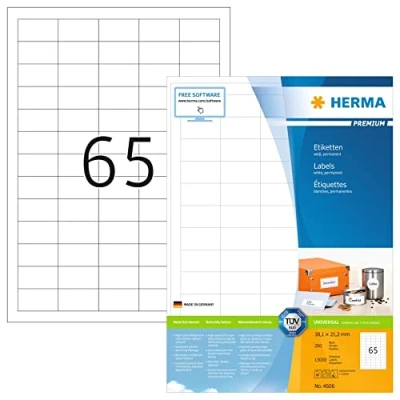 Immagine di HERMA Etichette Universali, 38,1 x 21,2 mm, Adesive A4 per Stampante, 65 Foglio, Bianco