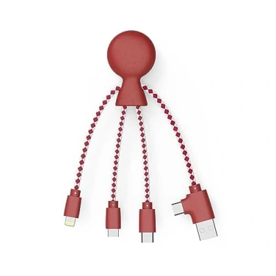 Immagine di Xoopar Cavo Octopus Multi USB 4 In 1 Caricatore Universale Plastica Riciclata USB, C, Lightning, Micro Compatibile Con Tutti Gli Smartphone Mr Bio Rosso