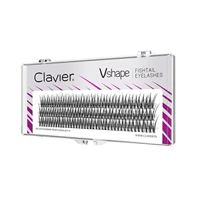 Immagine di Clavier ciglia artificiali in ciuffi a forma di V Fishtail C Curl 10 un ciuffo Diverse lunghezze da 8 14 mm dall&#039;aspetto naturale per effetto 3D unico (16 mm)