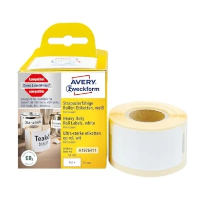 Immagine di Avery Zweckform A1976411 Rotolo di etichette 25 x 54 mm Pellicola Bianco 160 pz. A tenuta permanente Etichetta universale