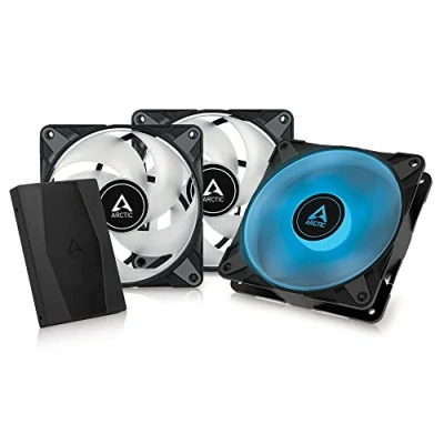 Immagine di ARCTIC P12 PWM PST RGB (3 Pezzi, incl. Controller) ventola per case PC da 120 mm ottimizzata la pressione statica, case, semi passiva: 200 2000 RPM, 12V 4 pin LED Nero