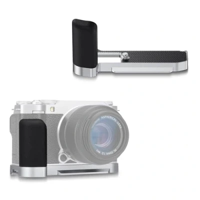 Immagine di JJC XM5 Impugnatura in Metallo per Fotocamera Fujifilm Fuji X M5, Piastra di Supporto a Sgancio Rapido Arca Swiss, con Staffa L Silicone Antiscivolo, Migliorata, Argento