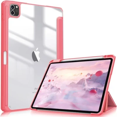 Immagine di FINTIE Custodia per iPad Pro 11&quot; 2022/2021/2020/2018 (4ª/3ª/2ª/1ª Generazione) con Pencil Holder, Antiurto Sottile Leggero Posteriore Trasparente Cover Case, Rosa