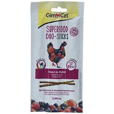 Immagine di GimCat Superfood Duo Sticks Pollo &amp; Frutti di bosco Morbidi snack da masticare con un’elevata percentuale carne e vitamine 24 confezione (24 x 3 barrette)