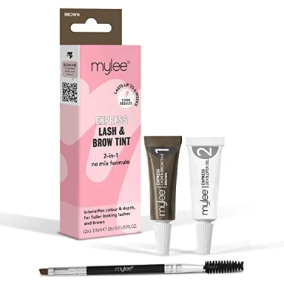 Immagine di Mylee Kit Express Ciglia e Sopracciglia Formula 2 in 1 Senza Miscela, Tinta + Gel Developer Spazzolina Doppio Lato, Colorazione Professionale Semipermanente (Marrone)