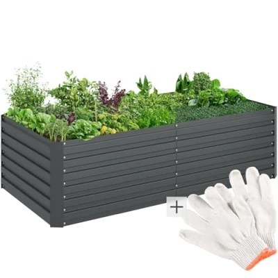 Immagine di tectake® Orto Rialzato, 1100l, Zincato, 200 x 100 56 cm, Struttura in Acciaio Base Aperta, Perfetto per Verdure, Erbe Aromatiche e Fiori, Montaggio Rapido, Alta Stabilità, Giardino Rialzato