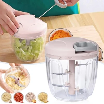 Immagine di NIUAWASA Tritatutto Manuale, 900ml Mano Cibo Trituratore a Corda Facile Pulizia Verdure Robot da Cucina con Lame in Acciaio Inox Affettatrice Dicer Grinder per Cipolle Aglio Noci (Rosa)