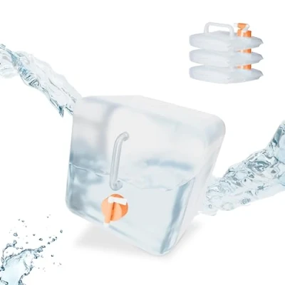 Immagine di Relaxdays Tanica da Campeggio Pieghevole, Set 4, con Rubinetto, Plastica Senza BPA, 10 Litri, Trasparente Arancione