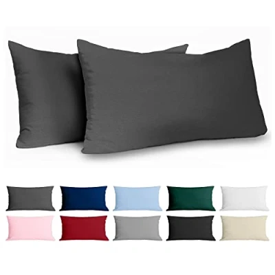 Immagine di Dreamzie Federe 50x80 Cotone Rinforzato (Set da 2) Antracite Trama Fitta a 57 Fili/cm² Cuscini cm Cuscino Certificate Oeko Tex