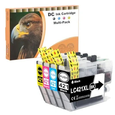 Immagine di D&amp;C LC421XL Cartucce d&#039;inchiostro compatibili con Brother LC421 XL Multipack per DCP J1050DW MFC J1010DW J1140DW (nero, ciano, magenta, giallo, confezione da 4)