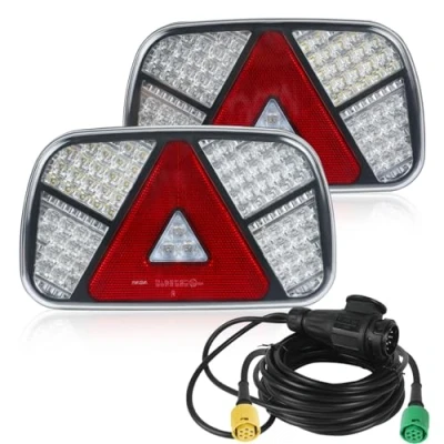 Immagine di AOHEWEI Kit luci posteriori per rimorchio 12V/24V Indicatori di direzione Freno Coda Retromarcia Fendinebbia Riflettore con spina a 13 pin Cavo 6 fili lungo 5,5 m Caravan Camion Furgone Trattore