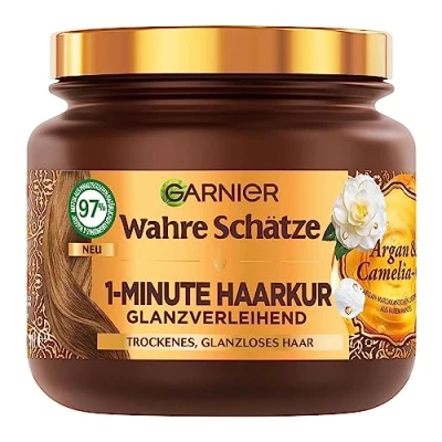 Immagine di Garnier Veri tesori 1 minuto per capelli Lucido con olio di argan e camelia secchi poco brillanti, 340 ml