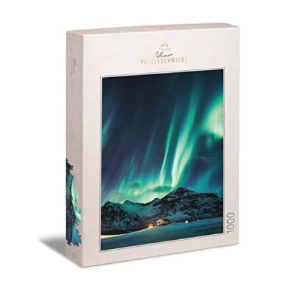 Immagine di Ulmer Puzzleschmiede Puzzle &quot;spettacolo della notte&quot; classico da 1000 pezzi scandinavo Imponenti luci polari di lunga notte paesaggio premium Made in Germany
