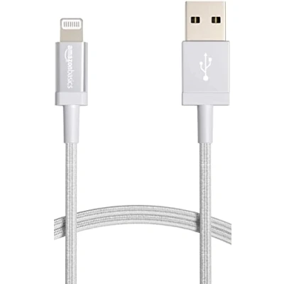 Immagine di Amazon Basics Cavo di ricarica Lightning a USB A, certificato MFi, in nylon intrecciato, per iPhone, argento, 1.8 m