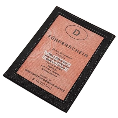 Immagine di myledershop Porta carte d&#039;identità in pelle di vitello o bufalo MJ Design Germany diversi colori (Bufalo Nero)
