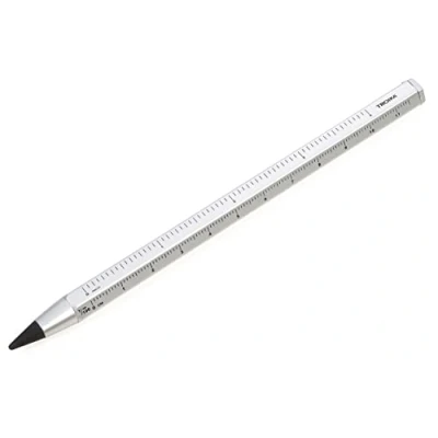 Immagine di Troika Matita multitasking con punta continua sostenibile in alluminio e metallo, bianca, intercambiabile, cancellabile, righello centimetro/pollici, dimensioni: 147 x 10 mm, PEN20/SI